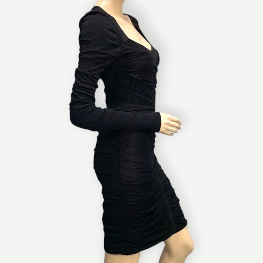 NWOT Black Zac Posen Ruched Long-sleeve Bodycon Dress LBD, size Small S